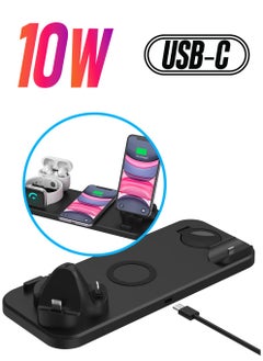 Foldable Wireless Charging Station/Dock, Charger for Apple Devices and for Galaxy Series, 6 in 1. Compatible with All Devices for Wireless Charging/iOS/ Android_Black