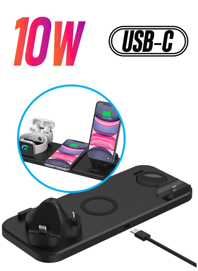 KASTWAVE - Foldable Wireless Charging Station/Dock, Charger for Apple Devices and for Galaxy Series, 6 in 1. Compatible with All Devices for Wireless Charging/iOS/ Android_Black - Image 1