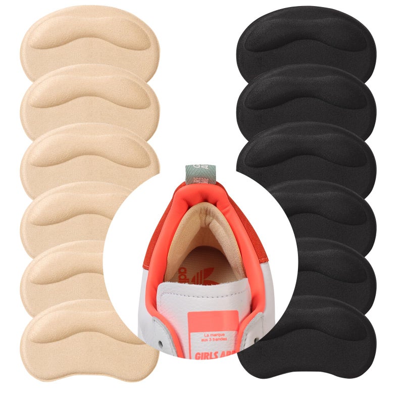 GQTJP 6 Pairs Heel Pads Cushion Inserts For Loose Shoes  Heel Grips & Liners For Men Women - Protectors Against Blisters  Heel Pain  Slipping & Friction(Black + Beige) - Image 1