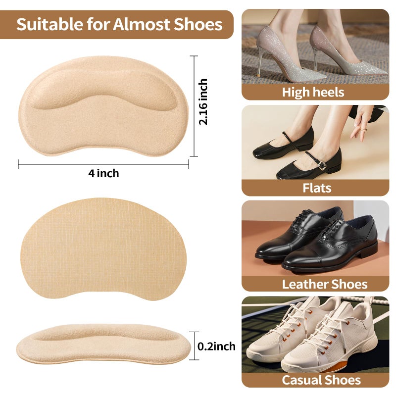 GQTJP 6 Pairs Heel Pads Cushion Inserts For Loose Shoes  Heel Grips & Liners For Men Women - Protectors Against Blisters  Heel Pain  Slipping & Friction(Black + Beige) - Image 4
