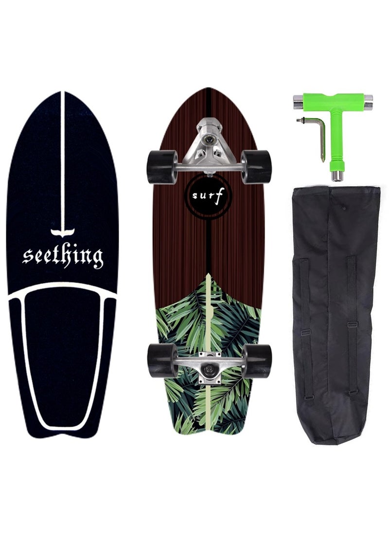 Seething 32 Inch CX7 Swallow Surf Skateboard With Backpack & Tool, Jungle 