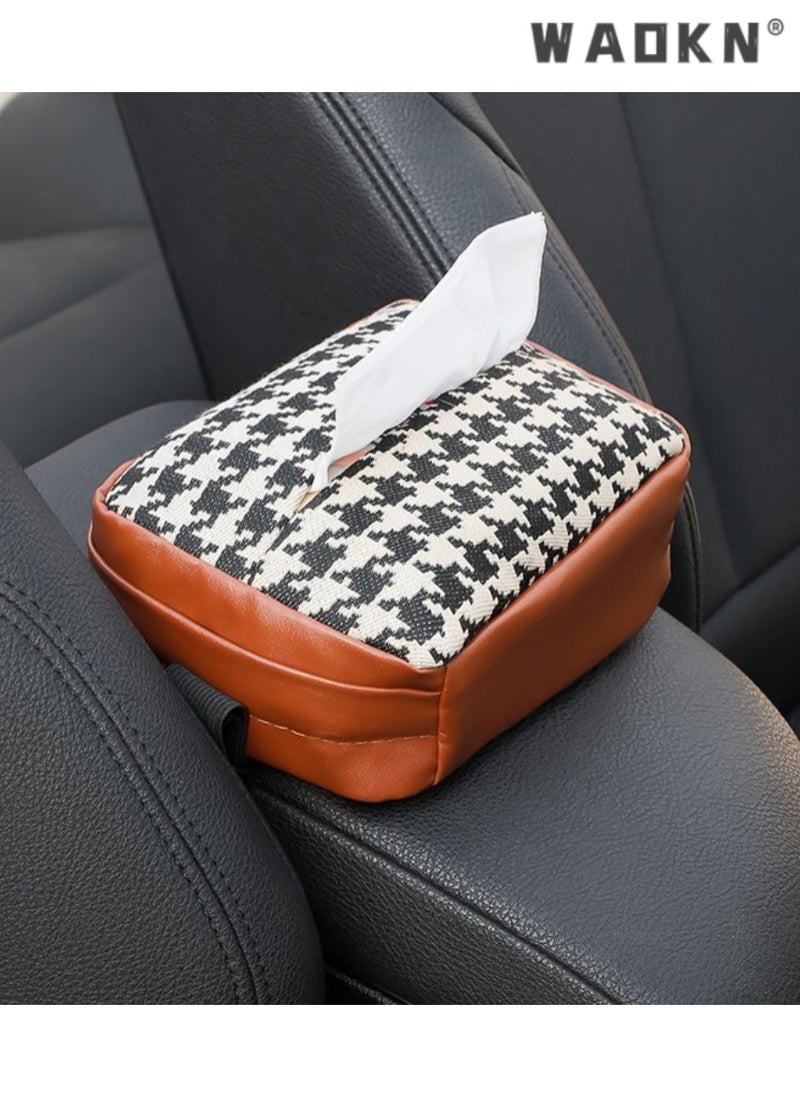 WAOKN Stylish Car Tissue Box, Premium Leather Car Napkin Holder, Sun Visor Hanging Bag for Easy Access, Elegant Vehicle Paper Towel Dispenser, Universal Fit for Cars, Durable Design  - Image 1
