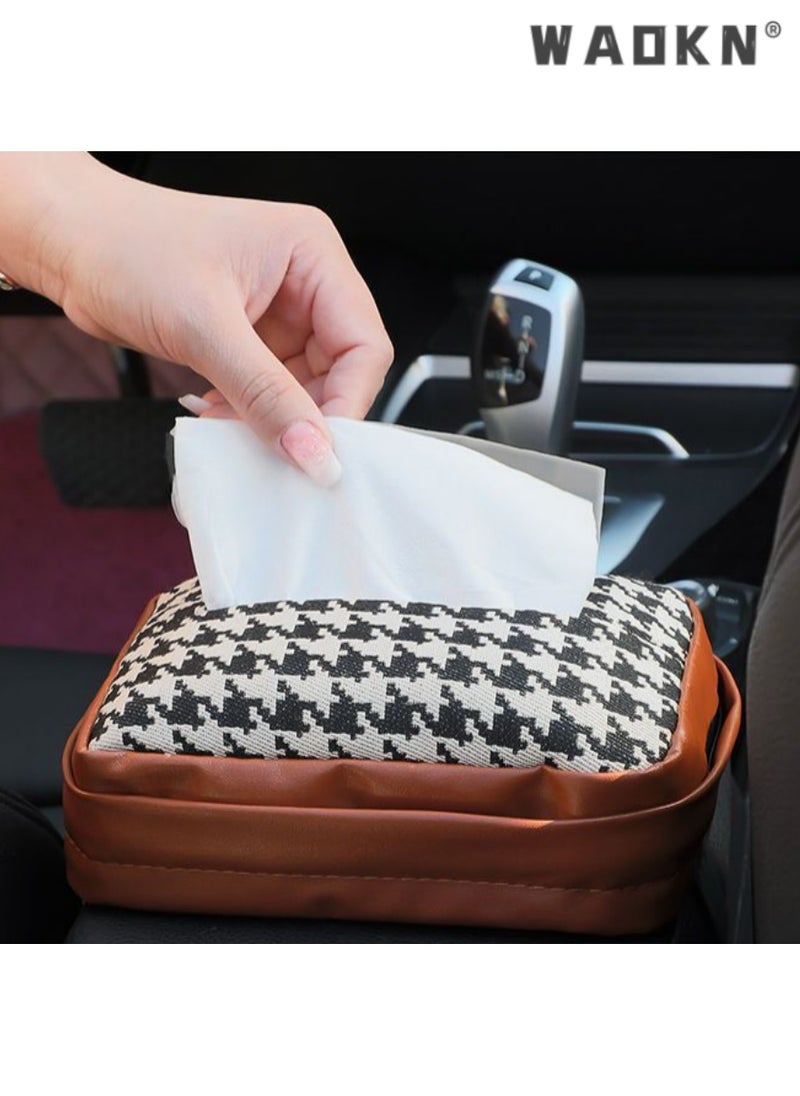 WAOKN Stylish Car Tissue Box, Premium Leather Car Napkin Holder, Sun Visor Hanging Bag for Easy Access, Elegant Vehicle Paper Towel Dispenser, Universal Fit for Cars, Durable Design  - Image 4