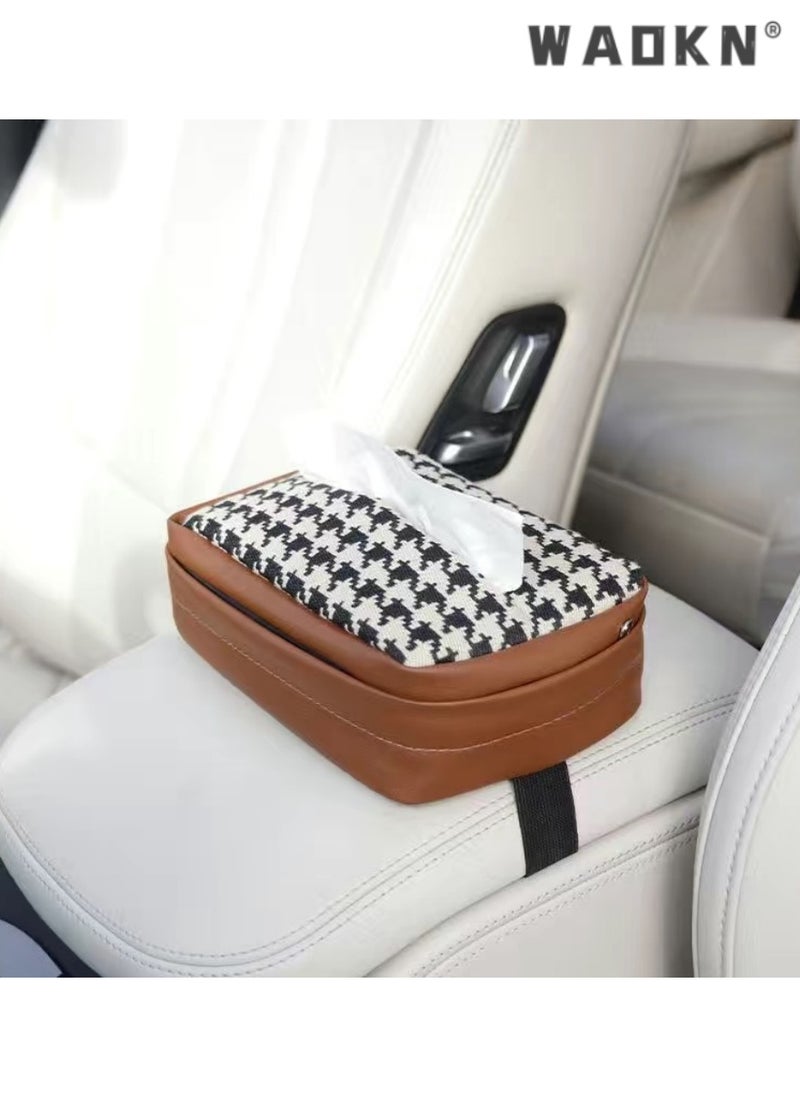 WAOKN Stylish Car Tissue Box, Premium Leather Car Napkin Holder, Sun Visor Hanging Bag for Easy Access, Elegant Vehicle Paper Towel Dispenser, Universal Fit for Cars, Durable Design  - Image 2