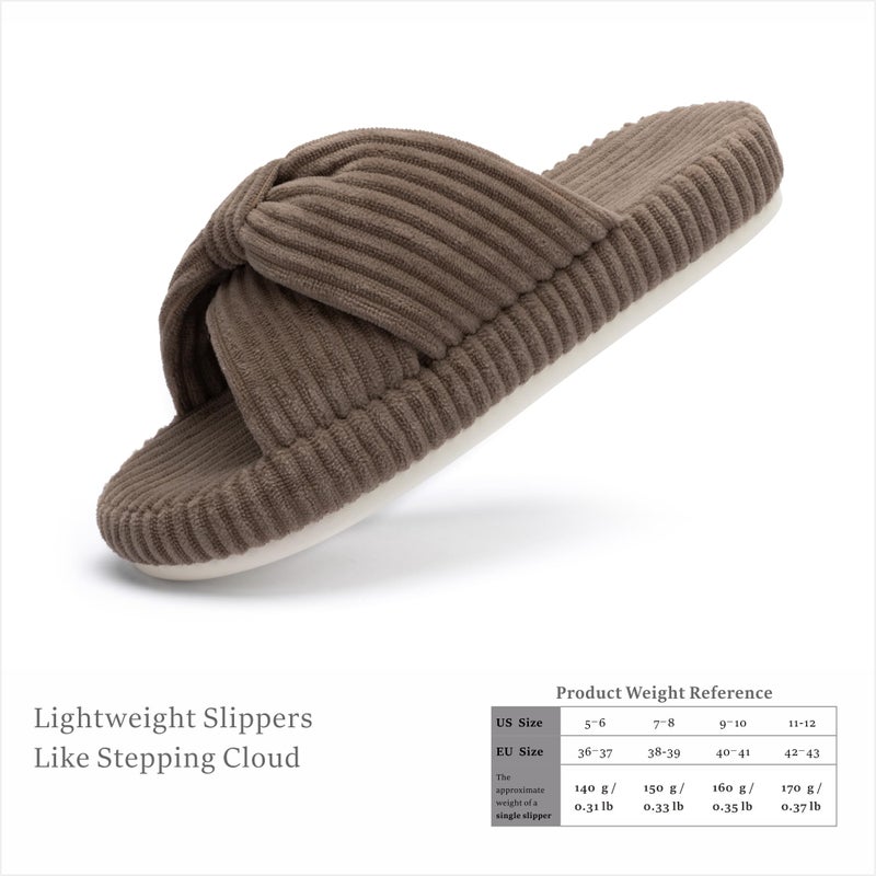 Chantomoo Slippers for Women Memory Foam House Bedroom Corduroy Bow Crossbands Slipper Shoes Comfy Trendy Gift Slippers BrownSize7 8 6.5 - Image 4
