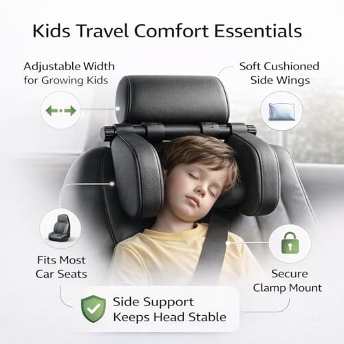 YOURKARTS.COM Headrest Cushion | Car Seat Headrest Support Pillow for Kids | Adjustable Travel Sleeping Head Support | Side Neck Protector for Children & Adults | Universal Fit for Most Car Seats - Image 3