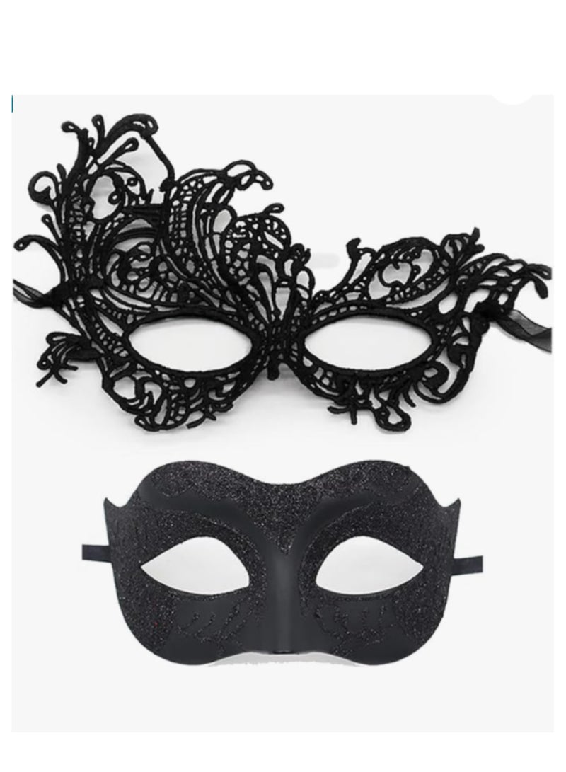 Loquat Masquerade Mask for Couples Lace Eye Mask Venetian Carnival  Mask Party Ball Prom Mask Costume Mardi Gras 2Pack - Image 1
