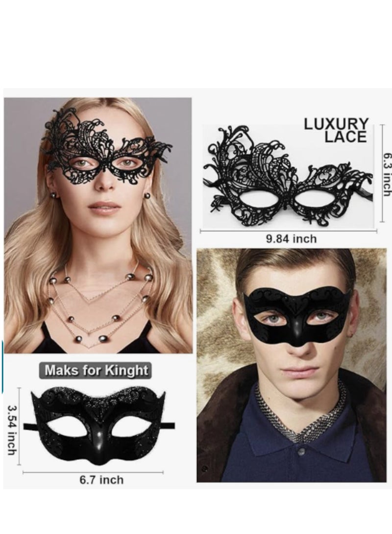 Loquat Masquerade Mask for Couples Lace Eye Mask Venetian Carnival  Mask Party Ball Prom Mask Costume Mardi Gras 2Pack - Image 2