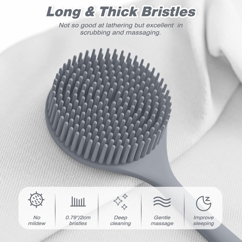 Manmihealth Silicone Back Scrubber(Thick Bristles) & Soft Bath Glove Set, Super-Exfoliating Body Scrubber & Super-Lathering Shower Brush Combination, with a Free Hook.(Gray) - Image 3