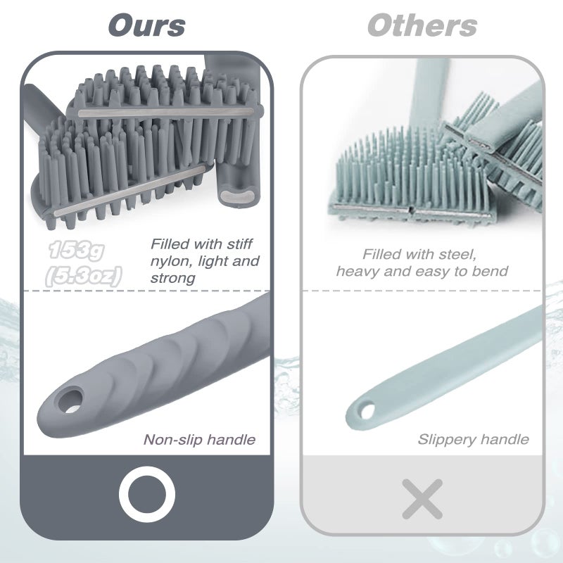 Manmihealth Silicone Back Scrubber(Thick Bristles) & Soft Bath Glove Set, Super-Exfoliating Body Scrubber & Super-Lathering Shower Brush Combination, with a Free Hook.(Gray) - Image 4