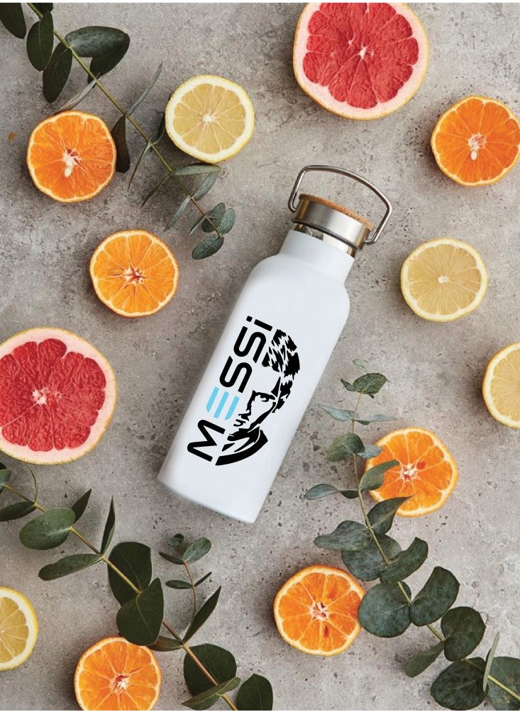 PRINTSHOP4ME - Football Super Hero Messi Water Flask Bottle - Gift for Sports Fans and Athletes - Stainless Steel Bamboo Cap Flask Bottle 600ml - Ideal for Sports Enthusiasts - Image 1