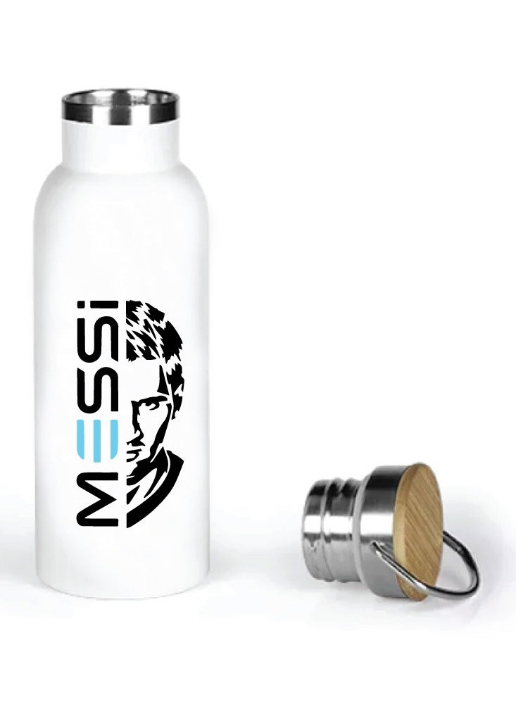 PRINTSHOP4ME - Football Super Hero Messi Water Flask Bottle - Gift for Sports Fans and Athletes - Stainless Steel Bamboo Cap Flask Bottle 600ml - Ideal for Sports Enthusiasts - Image 1