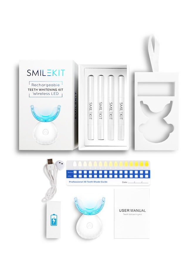SMILEKIT Wireless Teeth Whitening Kit with 4 Teeth Whitening Gel Pen with Carbamide Peroxide Whitening Agent - 16x More Powerful LED Accelerator Light - for Sensitive Teeth Gums Braces Care Oral Care-White  - Image 1