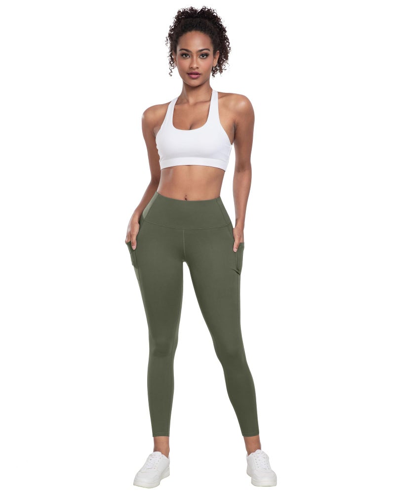 LZYVOO Leggings with Pockets for Women, 6 Packs Soft High Waisted Tummy Control Workout Yoga Pants(2BlackNavyBrownGreenCassis-XL) - Image 2