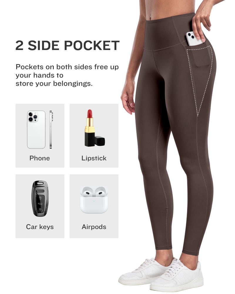 LZYVOO Leggings with Pockets for Women, 6 Packs Soft High Waisted Tummy Control Workout Yoga Pants(2BlackNavyBrownGreenCassis-XL) - Image 3