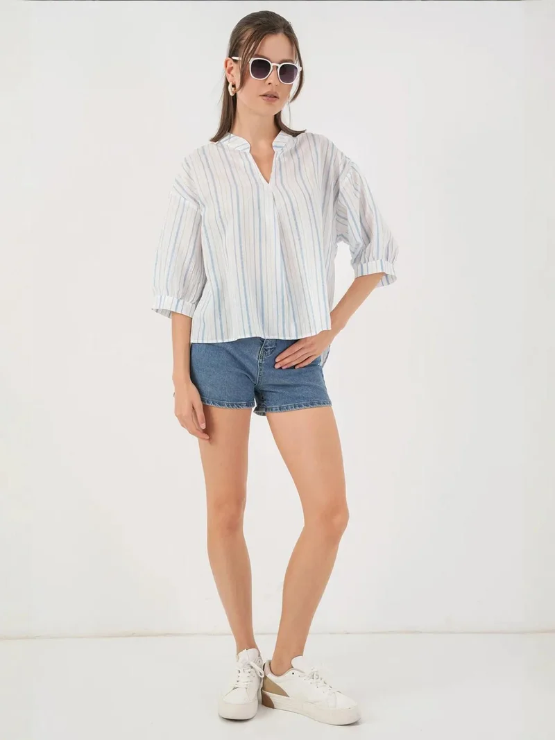 بيغ دارت بلوزة بياقة على شكل حرف  مخططة