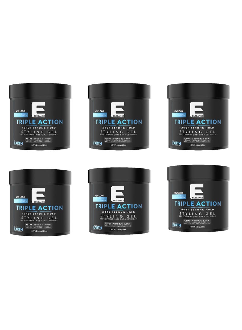 Elegance-E Series Earth Triple Action Styling Gel – 250ml – Pack of 6 | Super Strong Hold, Volumizing, Flake-Free with Shine & Fresh Scent - Image 1