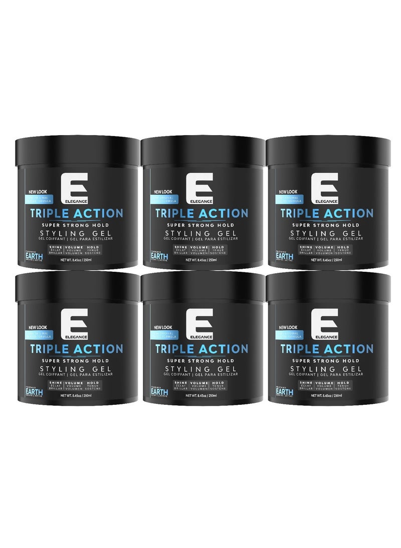 Elegance-E Series Earth Triple Action Styling Gel – 250ml – Pack of 6 | Super Strong Hold, Volumizing, Flake-Free with Shine & Fresh Scent - Image 2