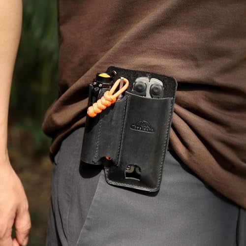 Topstache Leather Multitool Sheath with Belt Clip - Leather Multitool Pouch for Belt - EDC Belt Organizer - Multitool Holster Fits Multitool, Flashlight, Pen - Leather Multitool Holder - Black - Image 5