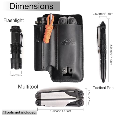 Topstache Leather Multitool Sheath with Belt Clip - Leather Multitool Pouch for Belt - EDC Belt Organizer - Multitool Holster Fits Multitool, Flashlight, Pen - Leather Multitool Holder - Black - Image 4