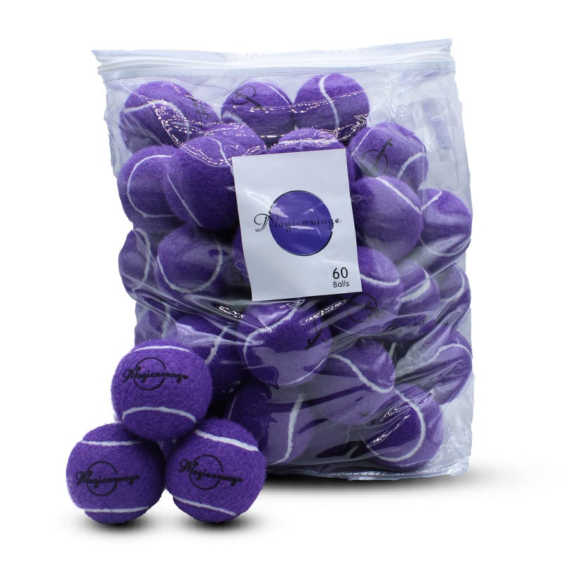 Magicorange Tennis Balls 60 Pack Advanced Training Tennis Balls Practice Balls Pet Dog Playing Balls Come with Mesh Bag for Easy Transport Good for Beginner Training Ball Purple