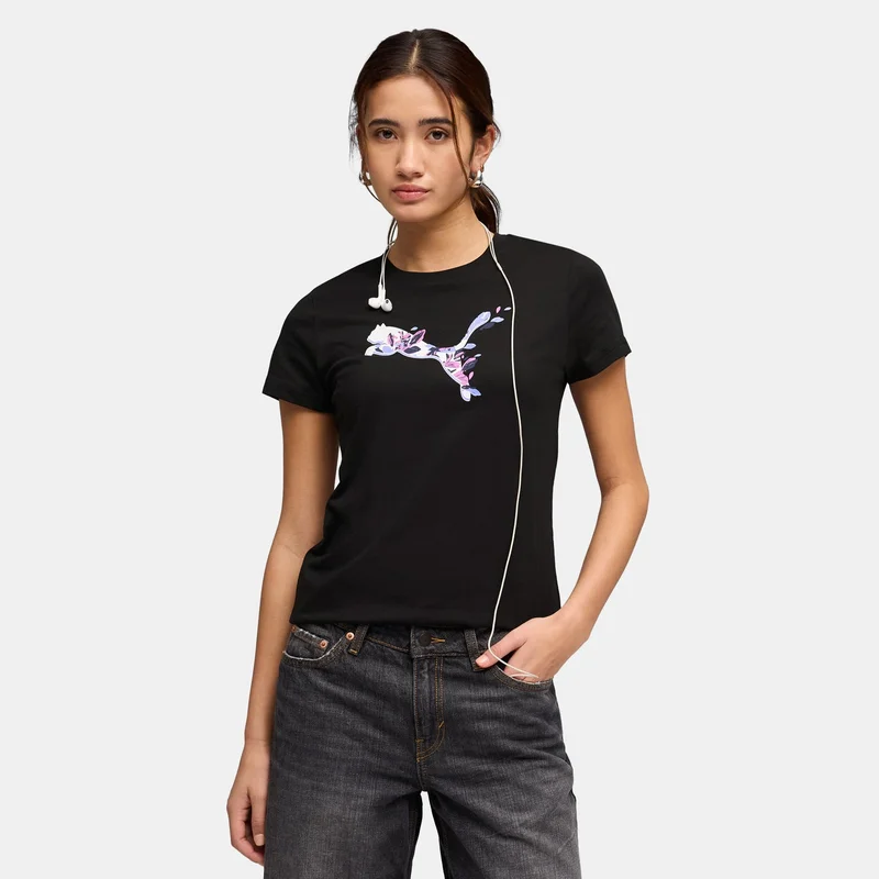 Women's Floral Cat Graphic T-Shirt