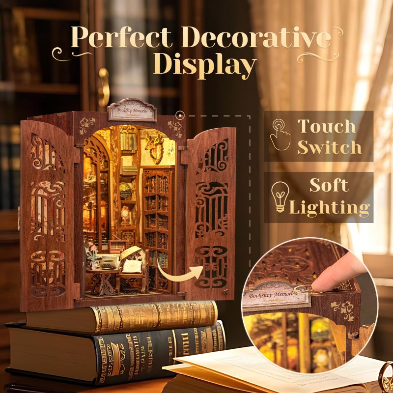 CUTEBEE DIY Book Nook Kit, Miniature House Kits for Adult and Teens, DIY Miniature Book Nook kit with Sensor Led Light, Gifts for Lovers and Family (Bookshop Memories) - Image 4