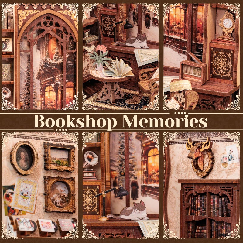 CUTEBEE DIY Book Nook Kit, Miniature House Kits for Adult and Teens, DIY Miniature Book Nook kit with Sensor Led Light, Gifts for Lovers and Family (Bookshop Memories) - Image 5