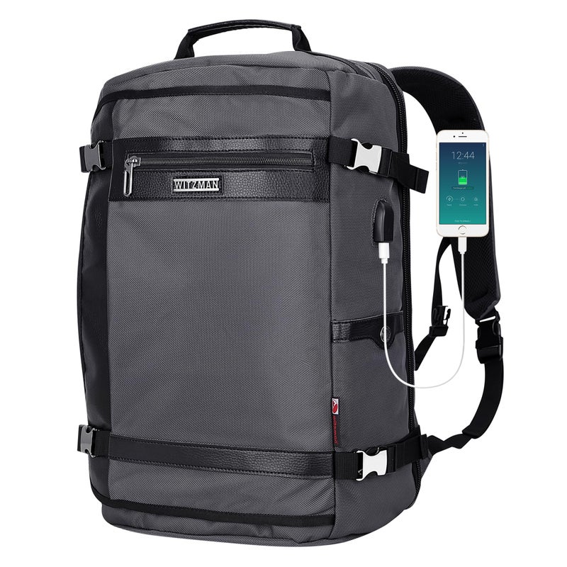 WITZMAN Travel Backpack for Men Women Laptop Backpack with USB Charging Port Carry-on Luggage Flight Approved(B686 Silvery Grey) - Image 1