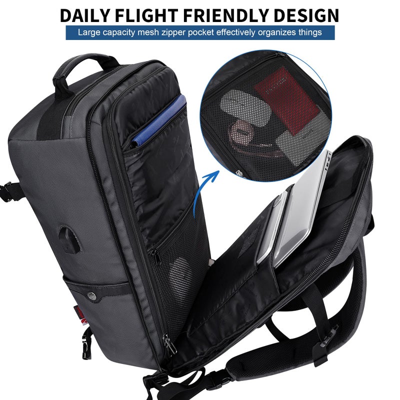 WITZMAN Travel Backpack for Men Women Laptop Backpack with USB Charging Port Carry-on Luggage Flight Approved(B686 Silvery Grey) - Image 3