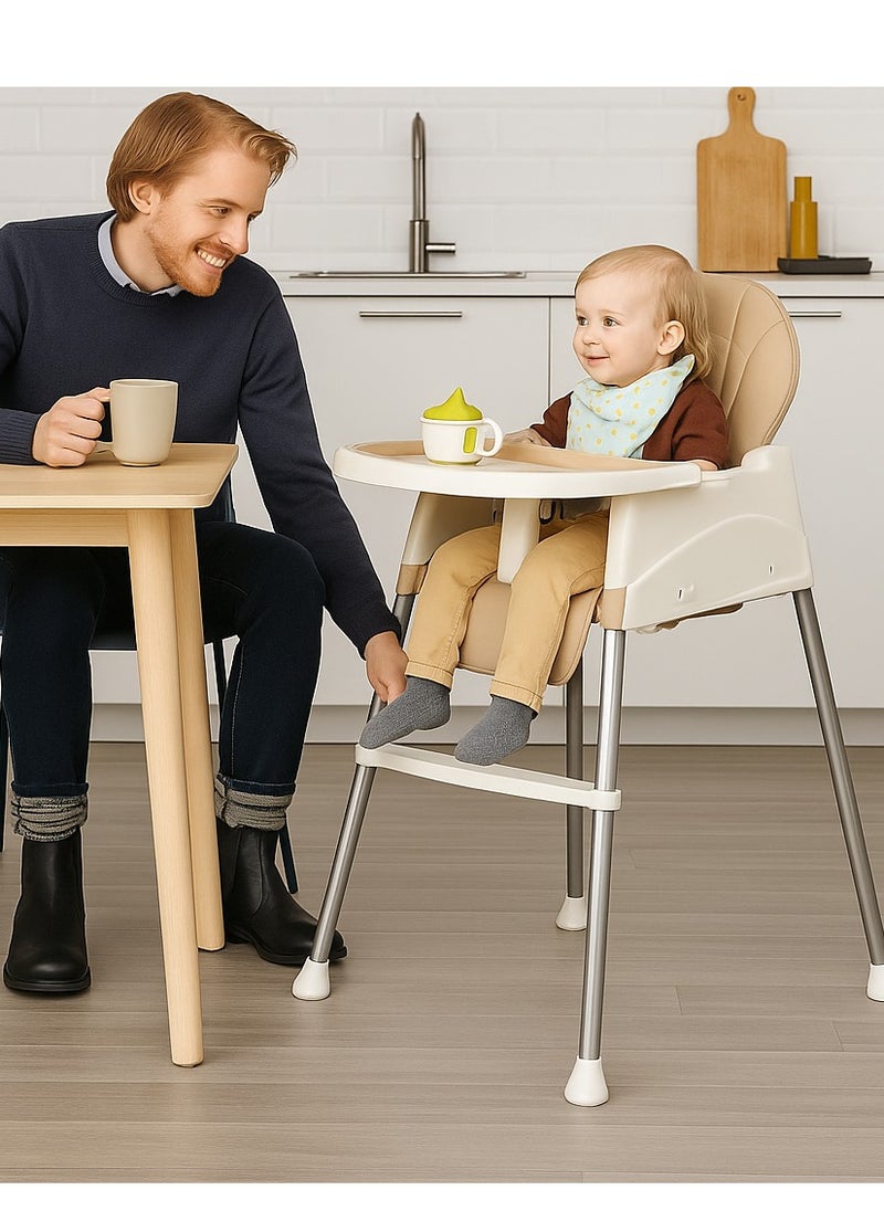 ALMUFARREJ 3 in 1 Baby High Chair Adjustable Convertible Baby High Chairs for Babies and Toddlers Compact Light Weight Portable Easy to Clean Beige  - Image 1