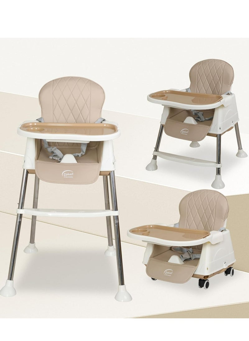 ALMUFARREJ 3 in 1 Baby High Chair Adjustable Convertible Baby High Chairs for Babies and Toddlers Compact Light Weight Portable Easy to Clean Beige  - Image 2