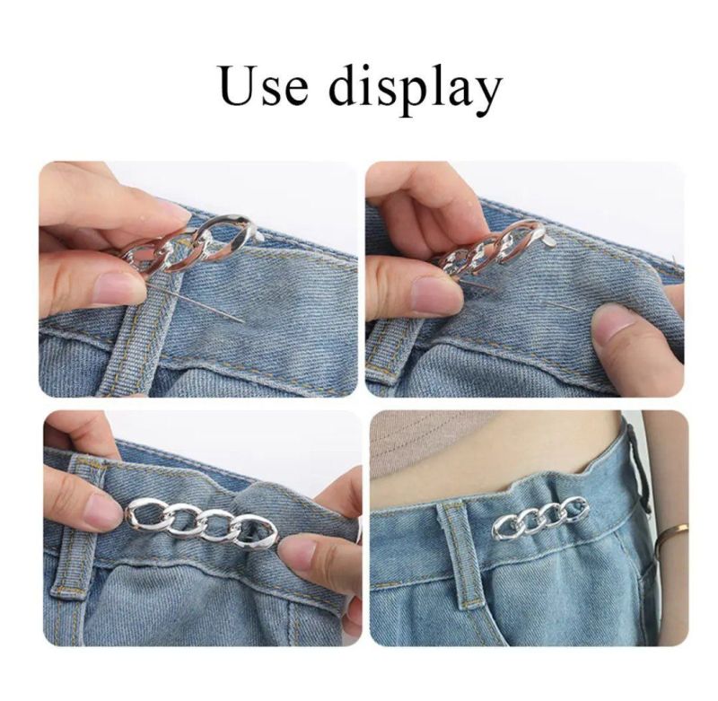 Detachable, No-Sew, No-Drill Waist-Cinching Pin — Versatile Alloy Chain Button & Brooch/Silver - Image 5