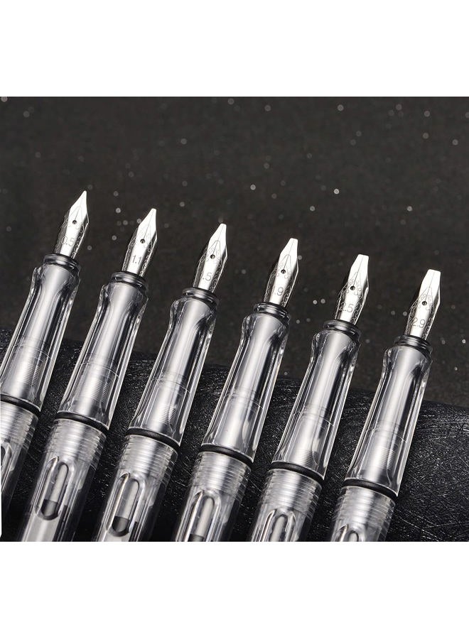 Lanxivi Yongsheng Calligraphy Fountain Pen Set Transparent Clear, 6 Assorted Tip Sizes for Art Drawing and Writing Signature - Image 1