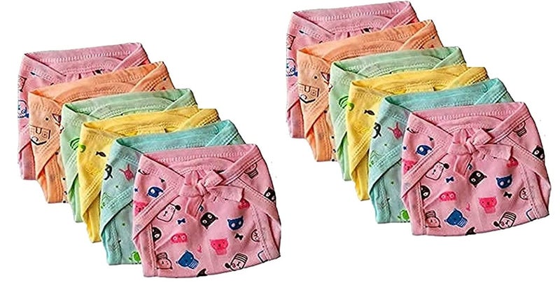 MammaChamp New Born Baby Cotton Hosiery Nappy Washable and Reusable Cute Cartoon Printed Cloth Nappies/Cloth Diaper/U Shaped/Nappy Tying Langot For Baby Boy's and Baby Girl's (Pack of 12) - Image 1