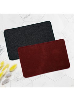 Kuber Industries Kuber Industries Pack of 2 Anti-Skid Door Mats For Home | Soft, Washable Microfibre & Water Soaking Floor/Bathroom Mat - Maroon & Grey  - Image 1