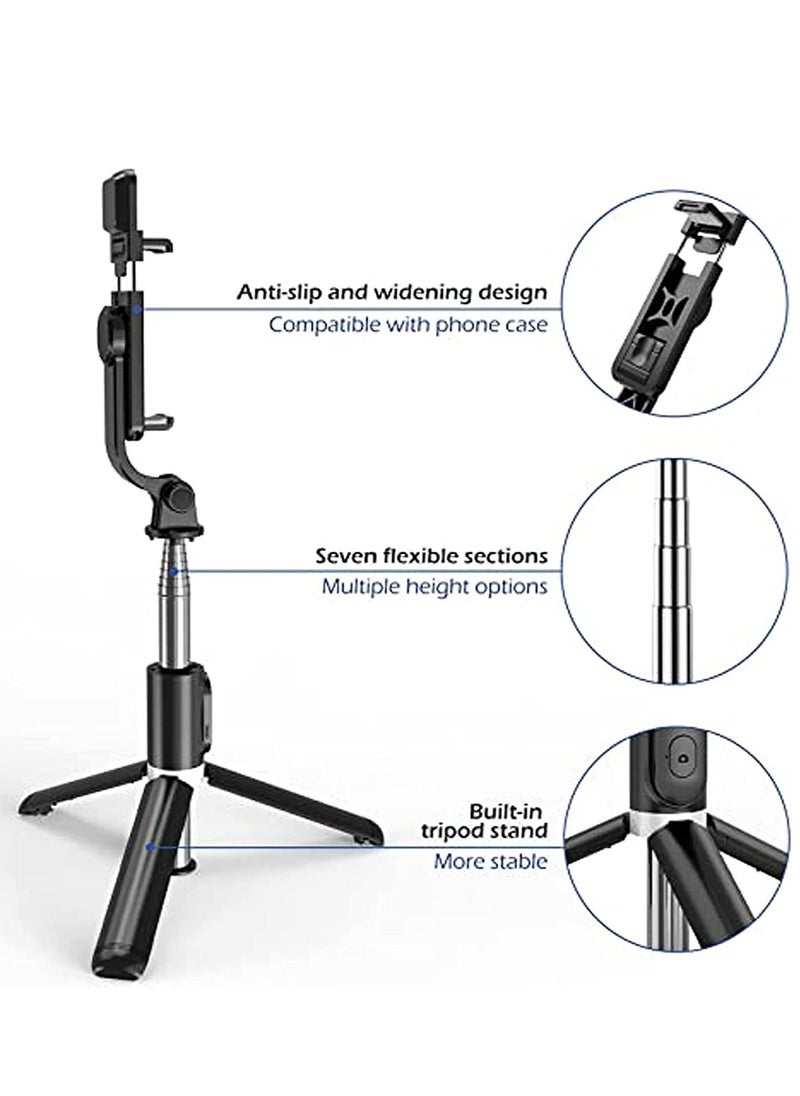 Portable Selfie Stick Tripod with Light with Detachable Bluetooth Remote,41 Inch Extendable Tripod Compatible with IPhone 13 Pro/12/11 Pro/Max/XS/XR/X and Samsung Galaxy S10/S9 Plus