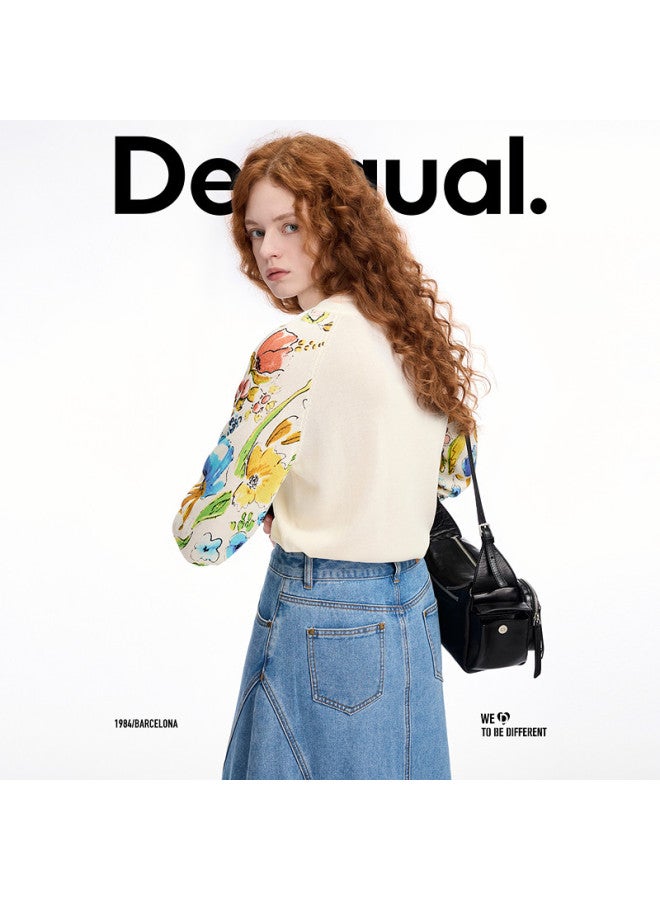 DESIGUAL ss25 Women's Knitwear With Colorful Floral Patchwork Sleeves - Image 5