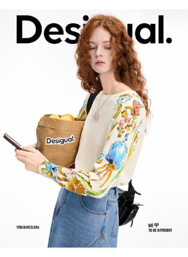 DESIGUAL ss25 Women's Knitwear With Colorful Floral Patchwork Sleeves - Image 1