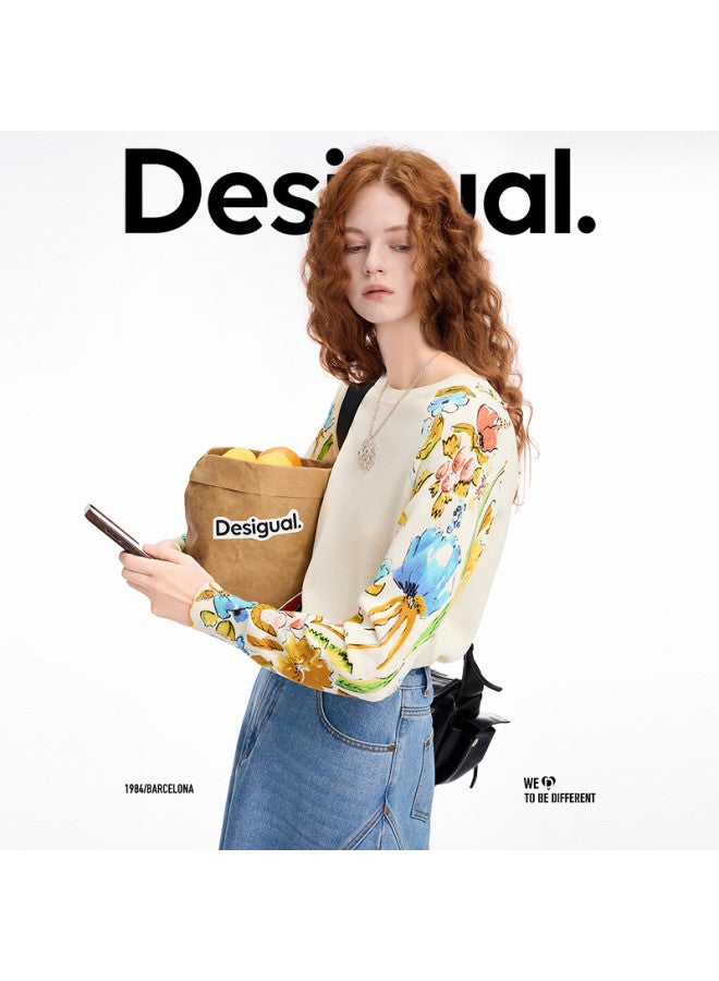 DESIGUAL ss25 Women's Knitwear With Colorful Floral Patchwork Sleeves - Image 2