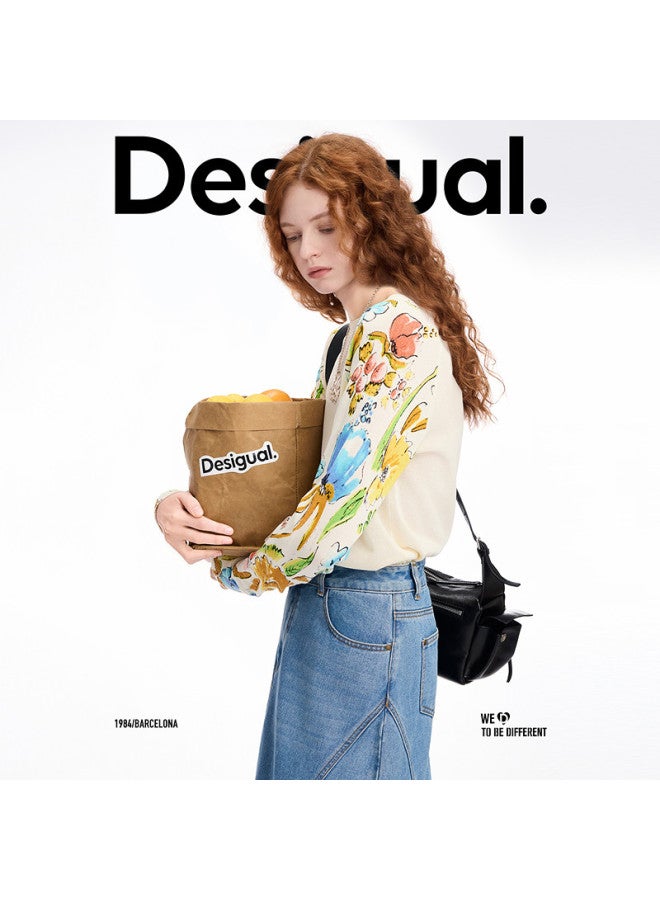 DESIGUAL ss25 Women's Knitwear With Colorful Floral Patchwork Sleeves - Image 4
