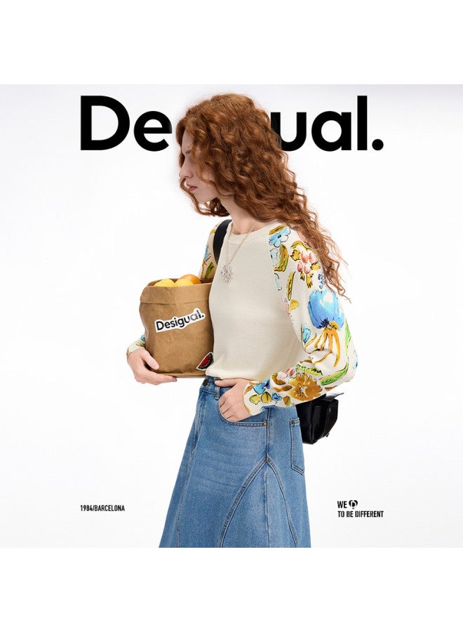 DESIGUAL ss25 Women's Knitwear With Colorful Floral Patchwork Sleeves - Image 3