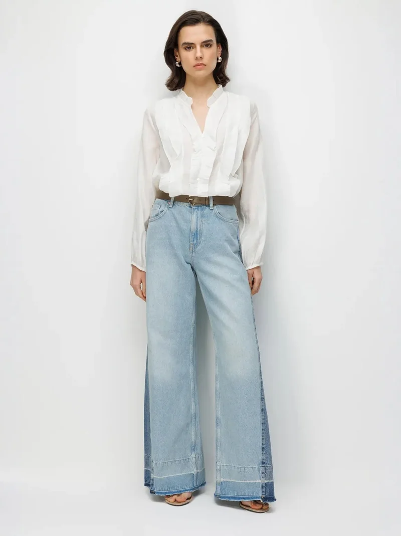 ميكسراي MIXRAY Frilly Mandarin Collar Blouse