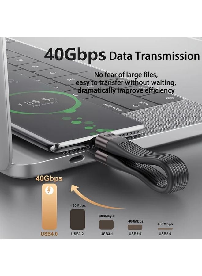 240W شاحن سريع كابل USB C نقل بيانات 40GB سلك مسطح مشبك تعليق أسود - Image 5