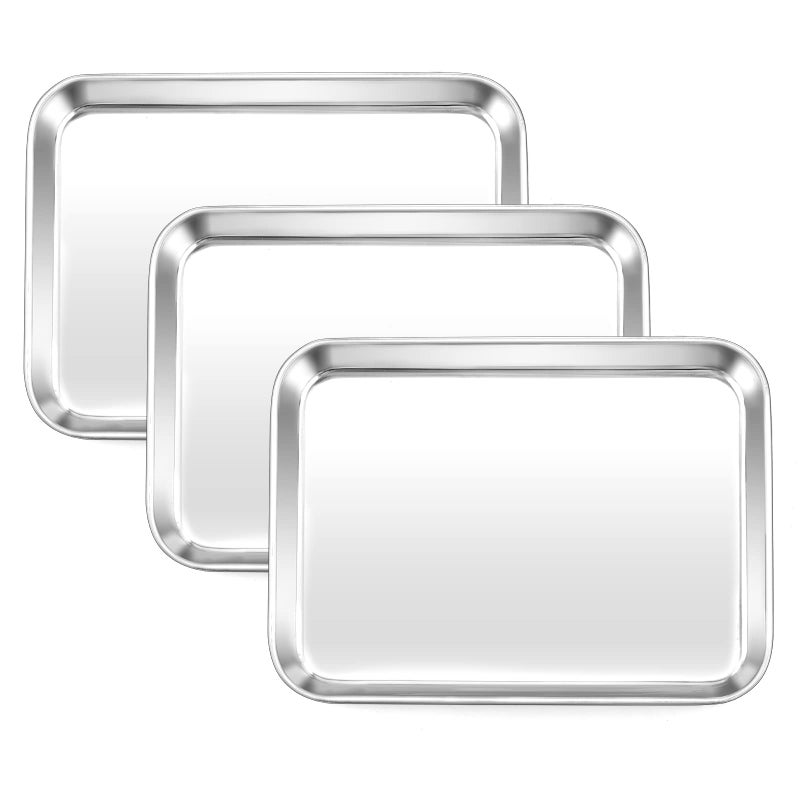 HaWare Mini Toaster Oven Tray Set of 3 Stainless Steel Cookie Baking Sheet Pan for CookingBakingServing  237 x 177 x 25 cm Healthy  Non Toxic Mirror Finish  Dishwasher Safe