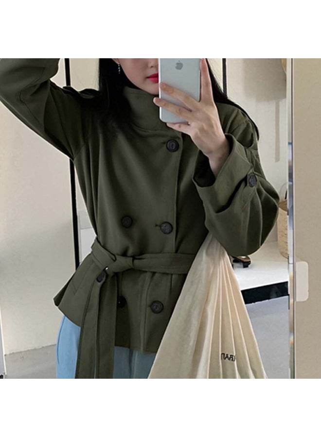 Women's Clothing Hot Retro Style Fashionable Solid Color Loose Buttoned Stand Collar Long-sleeved Blazer For Women