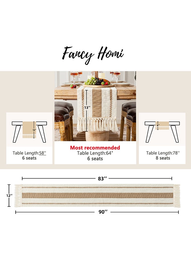 Fancy Homi عداء طاولة ماكرامي بوهيمي أنيق لتزيين المنزل، طراز مزرعة مع خيوط، مثالي للحفلات البوهيمية - 30x230 سم - تان - Image 3