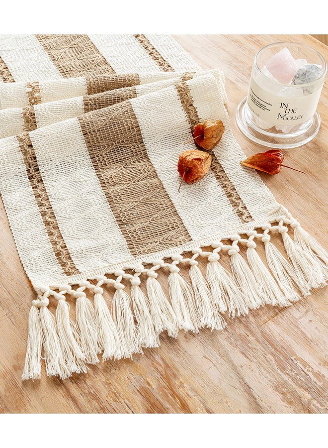 Fancy Homi عداء طاولة ماكرامي بوهيمي أنيق لتزيين المنزل، طراز مزرعة مع خيوط، مثالي للحفلات البوهيمية - 30x230 سم - تان - Image 1