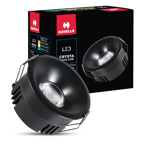Havells Crysta Deco Cob 7W 4K Matt Black,Led-Spotlights,Energy Efficient,Long Life of 25000 Burning Hours,Beam Angle of 36°,Metal Body Cob with Independent Driver,Natural Daylight (4000K) - Image 1