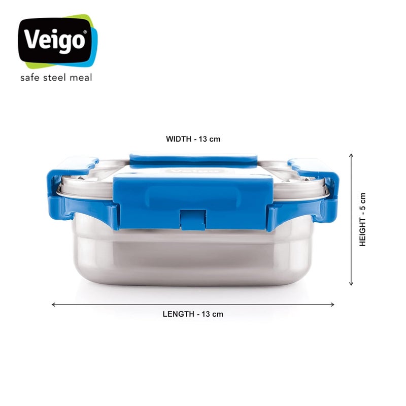 Veigo Veigo Premium Finish Maxo Series Stainless Steel Medium Airtight Leak-Proof Lunch Box for Office, School, Picnic, 450 ml, Set of 2 - Dark Blue  - Image 5